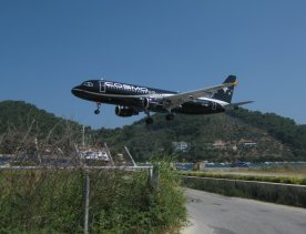 201207SQ holiday greece skiathos airport aeroplane landing